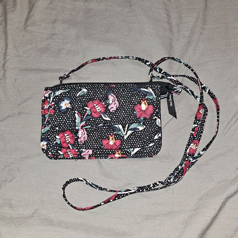 Vera Bradley Women's Cotton RFID Wallet Crossbody in Perennials Noir Dot